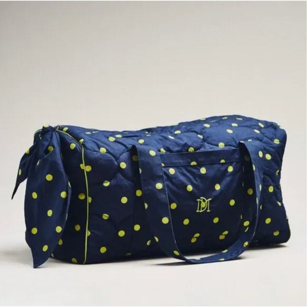 Damson Madder Anthropologie Quilted Polka Dot Weekender Duffle Bag Navy